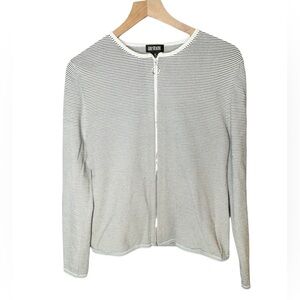 111 State Black White Striped Full Zip Lightweight Cardigan Sweater Sz M